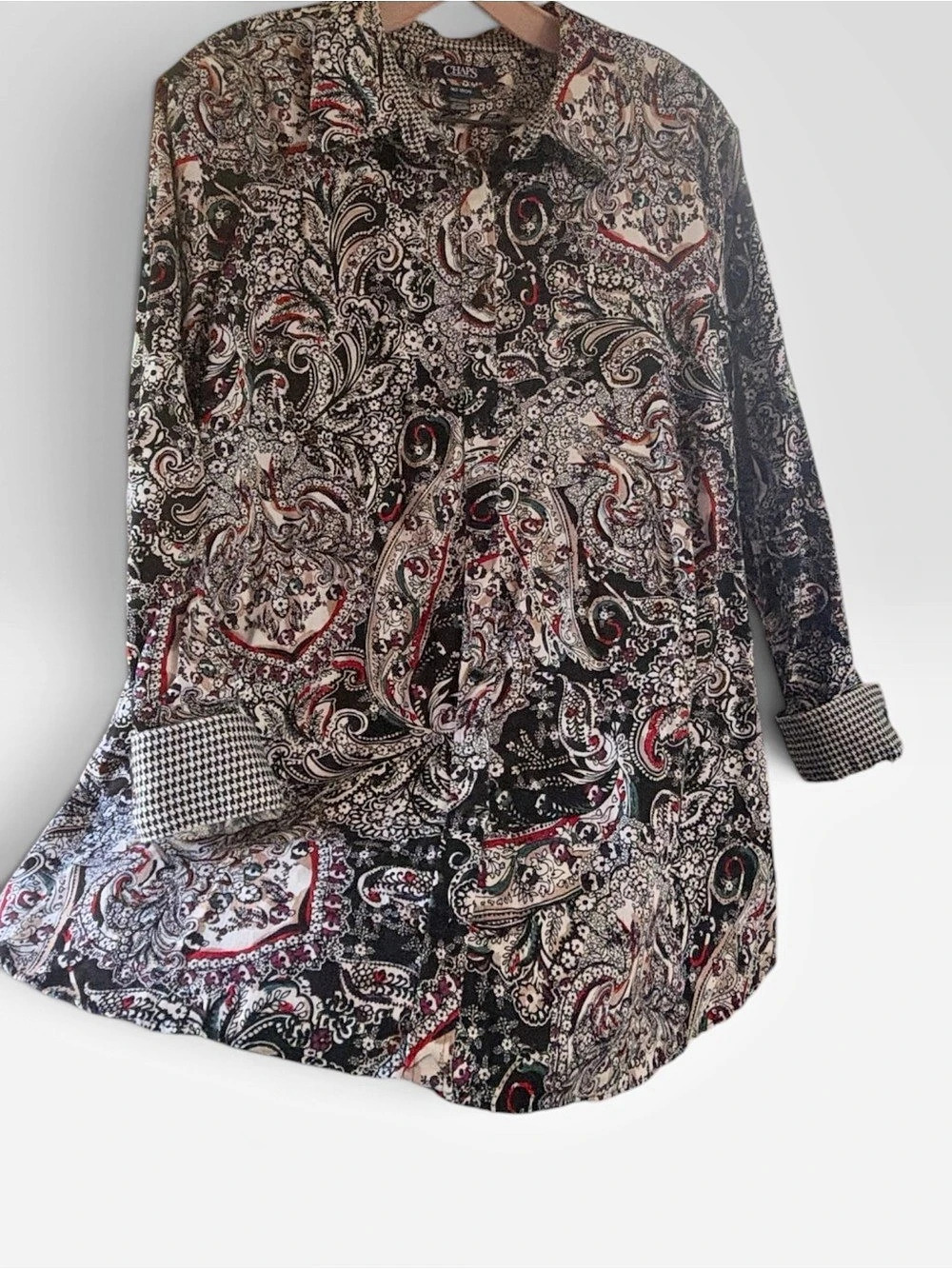 Chaps Paisley Button Down Shirt w/Houndstooth collar and cuffs. Sz 2X